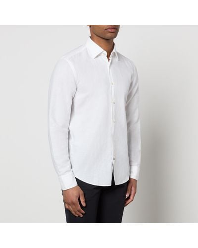 BOSS Hal-kent Linen-blend Shirt - White