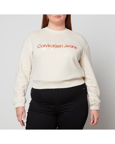 Calvin Klein Plus Logo Embroidery Cotton-jersey Sweatshirt - White