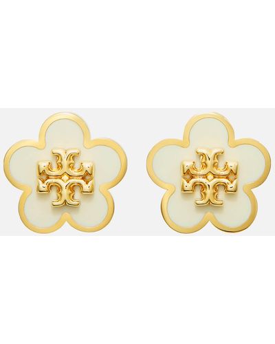 Tory Burch Kira Flower Gold-plated And Enamel Earrings - Yellow