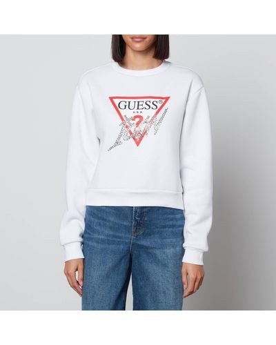 Guess Icon Embellished Cotton-blend Jersey Sweatshirt - White