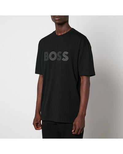 BOSS Lotus Cotton-Jersey T-Shirt - Schwarz