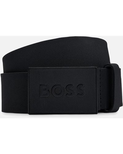 BOSS Icon Plaque Textured Leather Belt - Black