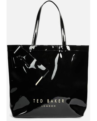 Ted Baker Quilted Shoulder Handbag Purse Black Patent Leather Rose Gold  Bulldog