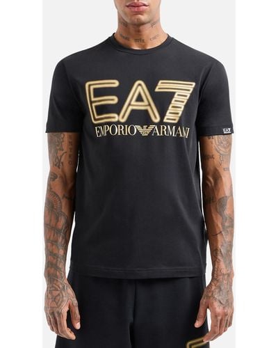 EA7 Gold Logo Cotton-blend T-shirt - Black