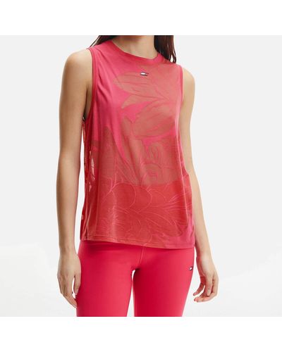 Tommy Sport Relaxed Flower Burnout Tank Top - Red