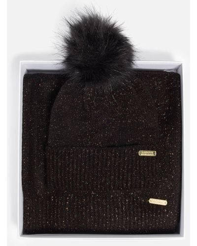 Barbour Sparkle Knit Beanie And Scarf Set - Black