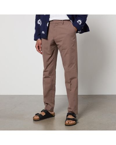 Wax London Alp Smart Cotton-blend Seersucker Trousers - Brown