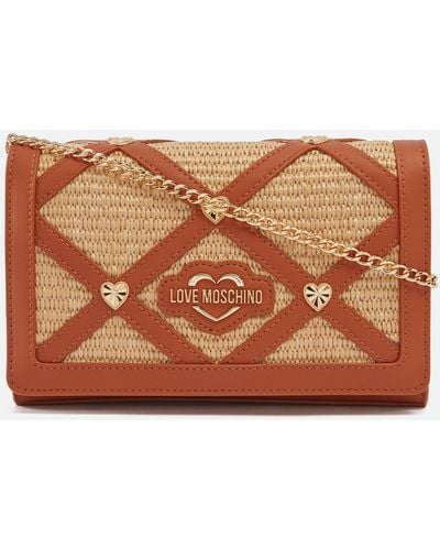 Love Moschino Borsa Studded Faux Leather And Raffia Bag - Brown
