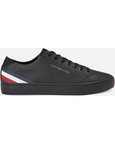 Tommy Hilfiger TH Stripes Faux Leather Vulcanised Trainers - Schwarz