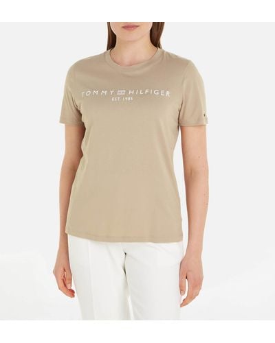 Tommy Hilfiger Logo Cotton T-shirt - Natural