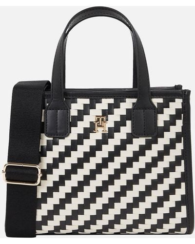 Tommy Hilfiger Th City Woven Faux Leather Tote Bag - Black