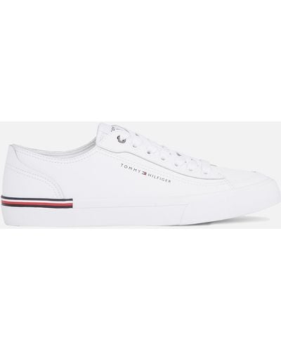 Tommy Hilfiger Vulcanized Leather And Faux Leather Trainers - White