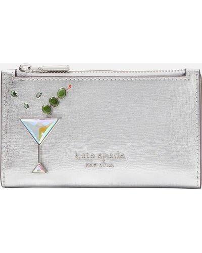 Kate Spade Shaken Not Stirrred Small Leather Wallet - Grey