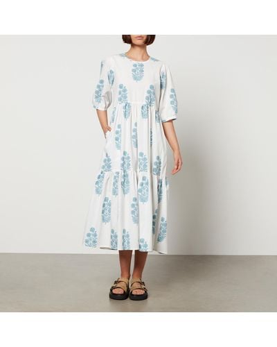 SZ Blockprints Gaia Floral-Print Cotton-Poplin Dress - Blau