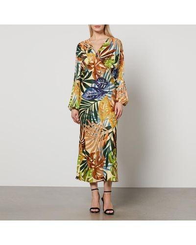 Never Fully Dressed Emma Floral-print Ecoverotm-viscose Dress - Metallic