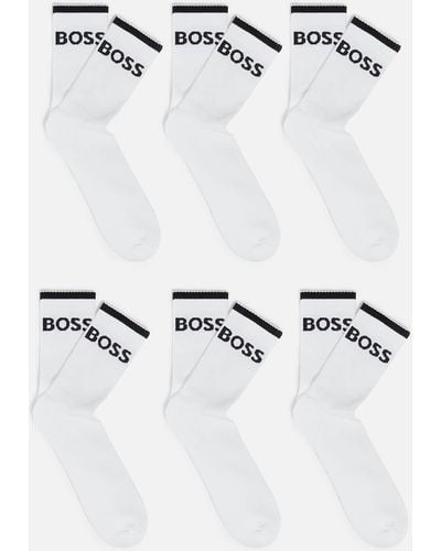 BOSS Six-pack Striped Cotton-blend Socks - White