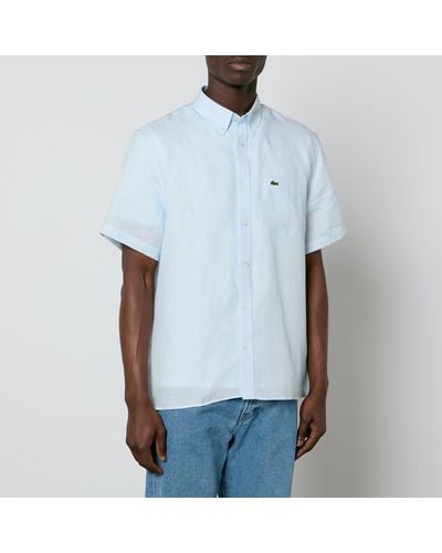 Lacoste Short Sleeved Linen Shirt - Blue