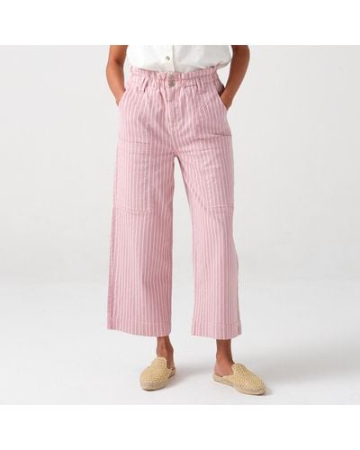 seventy + mochi Seventy + Mochi Louis Striped Denim Cropped Wide-leg Pants - Pink