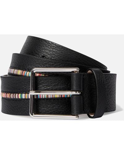 Paul Smith Stripe Detail Grained Leather Belt - Black