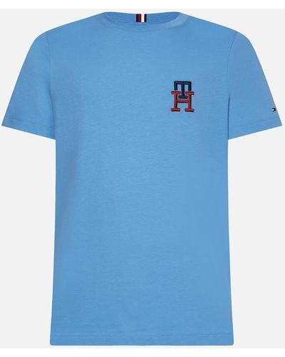 Tommy Hilfiger Essential Logo-Embroidered Cotton-Jersey T-Shirt - Blau