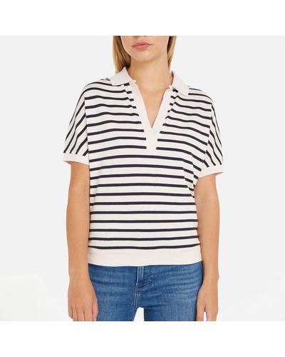 Tommy Hilfiger Striped Lyocell-blend Polo Top - Blue