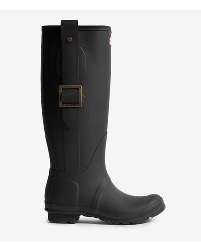 HUNTER Original Tall Exaggerated Buckle Rubber Wellies - Black