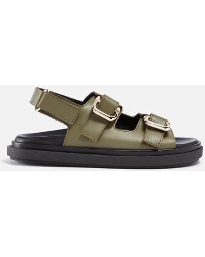 Alohas Harper Leather Double Strap Sandals - Green