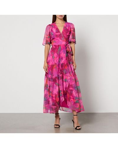 Hope & Ivy Corrin Floral-print Chiffon Wrap Dress - Pink