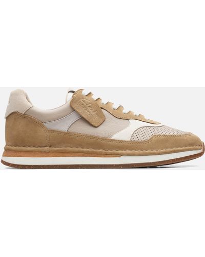 Clarks Craftrun Tor Suede And Leather Trainers - Natural