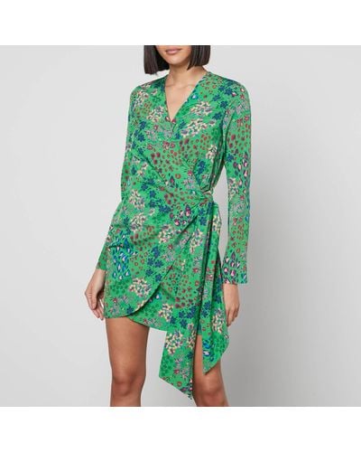 Floral Print Wrap Hem Midi Dress In Green