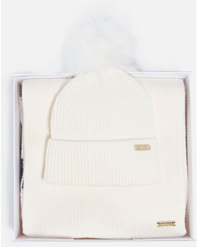 Barbour Mallory Ribbed-knit Beanie And Scarf Set - Natural