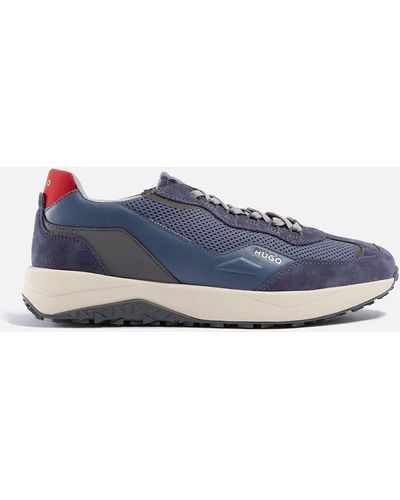 HUGO Kane Runn Mesh And Faux Leather Sneakers - Blue