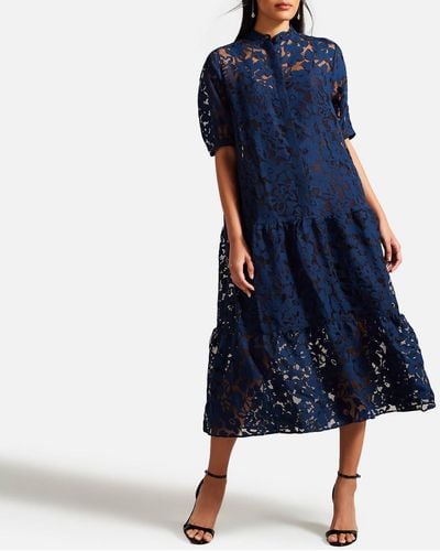 Ted Baker Claarey Broderie Anglaise Midi Dress - Blue