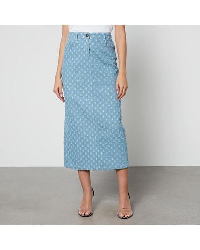 Never Fully Dressed Kimi Distressed Sequined Denim Skirt - Blue