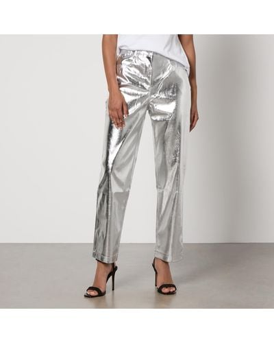 Amy Lynn Lupe Textured Faux Leather Straight-leg Trousers - Metallic