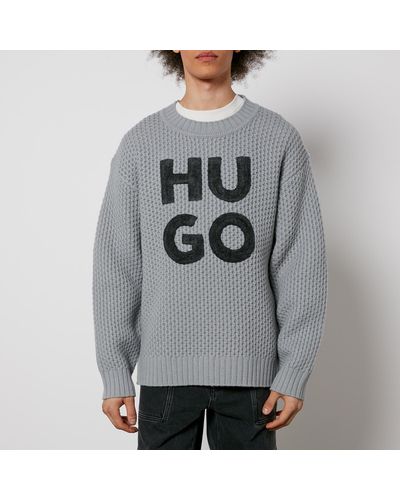HUGO Stackar Cable-knit Wool-blend Sweater - Gray