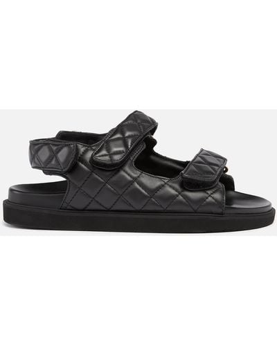 Alohas Hook-loop Leather Double Strap Sandals - Black