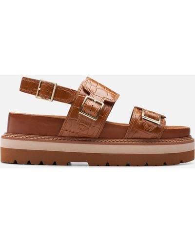 Clarks Orianna Glide Croc-effect Leather Sandals - Brown