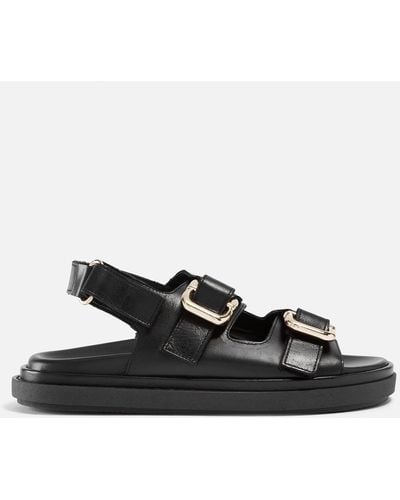 Alohas Harper Leather Double Strap Sandals - Black