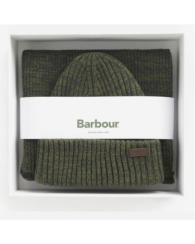 Barbour Crimdon Knit Beanie & Scarf Gift Set - Green