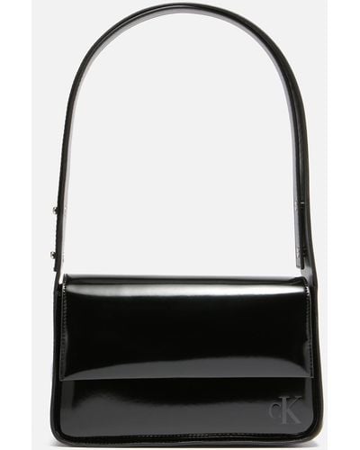 Calvin Klein Block Faux Patent-Leather Shoulder Bag - Schwarz