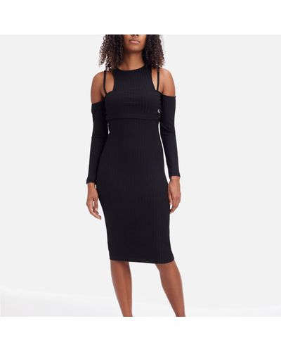 Calvin Klein Double-layer Ribbed-jersey Dress - Black