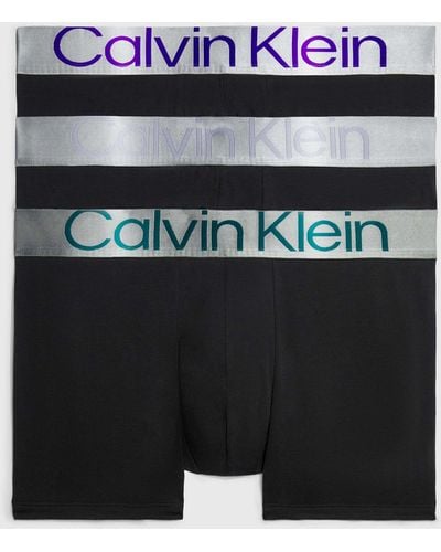 Calvin Klein 3 Pack Steel Waistband Stretch Cotton Boxer Trunks - Black