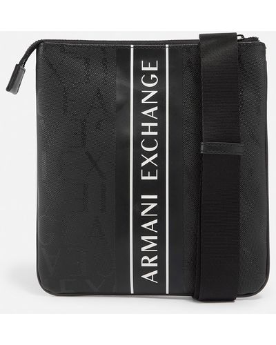 Armani Exchange Tape Logo Canvas Crossbody Bag - Black