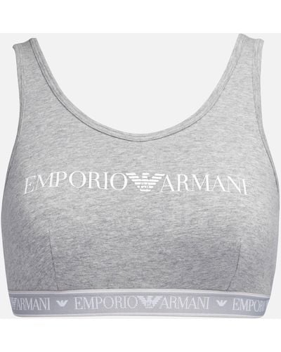 Emporio Armani Iconic Logoband Stretch-Cotton Bralette - Grau