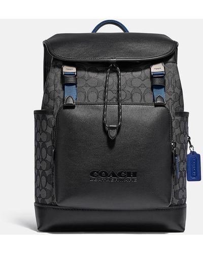 COACH League Leather And Canvas Backpack - Black