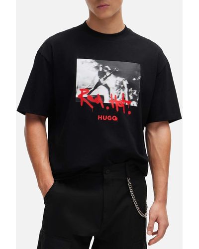 HUGO Domenade Graphic Print Cotton-jersey T-shirt - Black