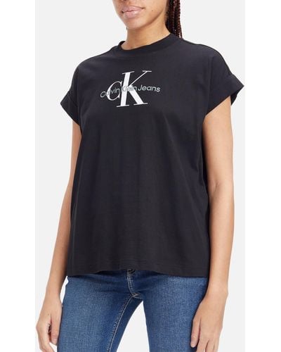 Calvin Klein Petite Foil Monogram Logo T-shirt - Black