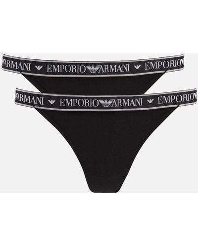 Emporio Armani Two-pack Stretch-cotton Thongs - Black