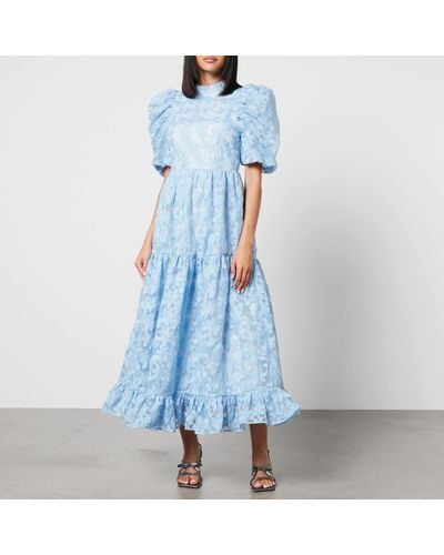 Sister Jane Dream Sky Lily Embroidered Organza Midi Dress - Blue